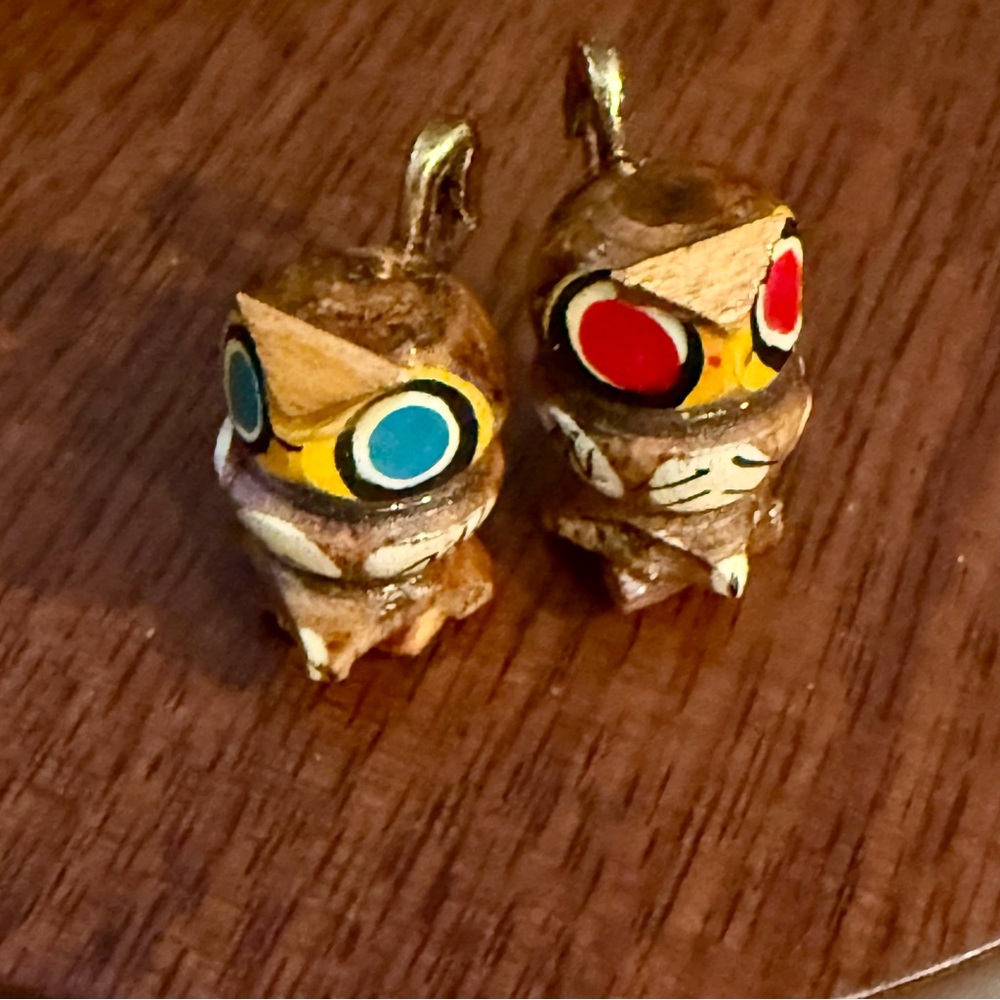 5 for $25!! Two Vintage Painted Wooden Owl Pins